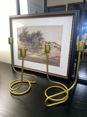 Modern Gold Metal Spiral Candle Holders - Set of 2